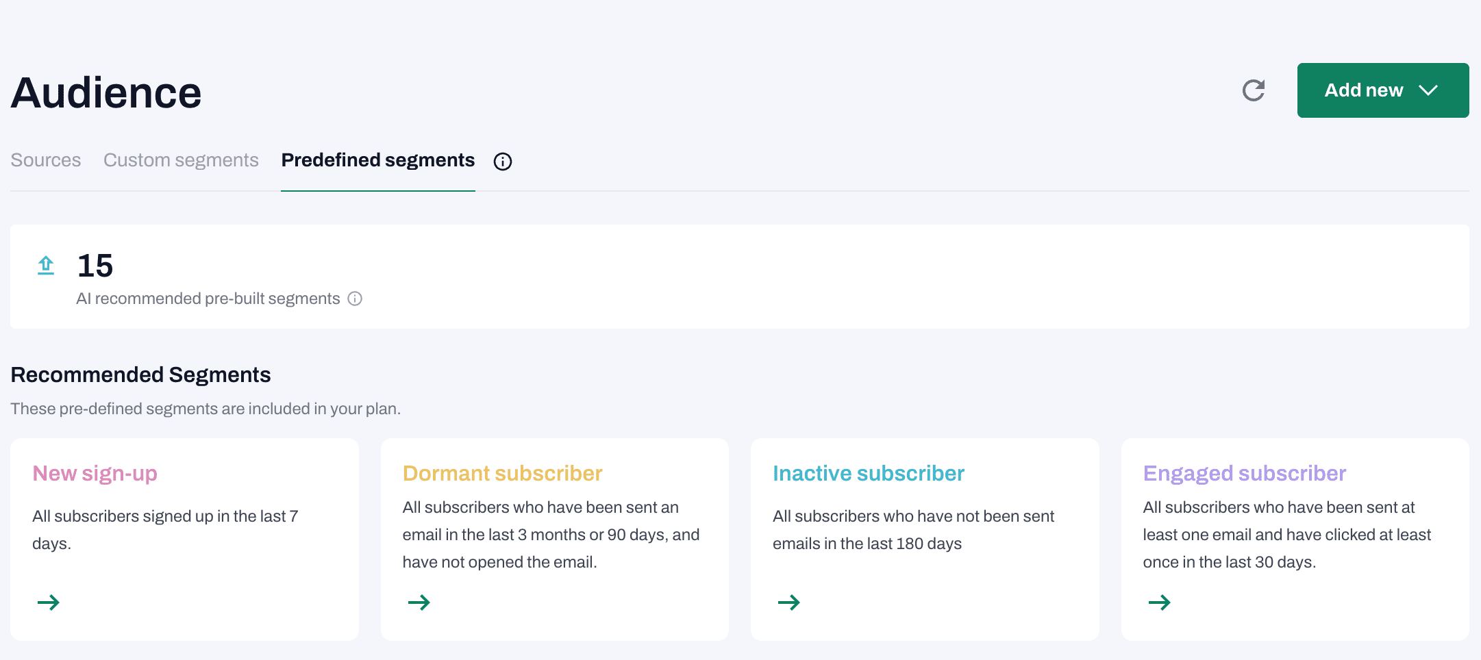 library of predefined segments